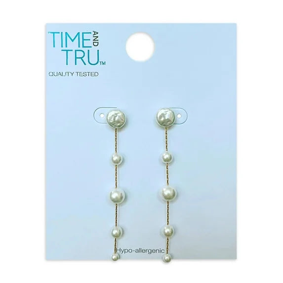Time and Tru Gold-Plated Pearl Linear Drop Earrings
