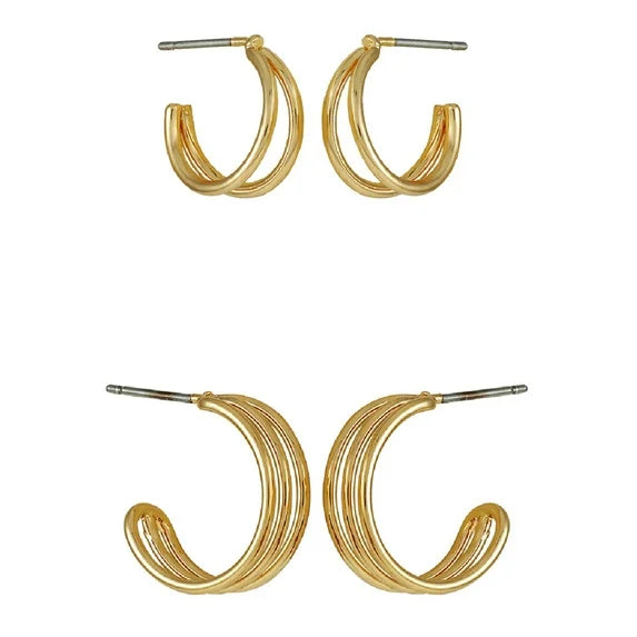 Time and Tru Women's Gold Tone Dainty Metal Hoop Earrings – 6 Pairs