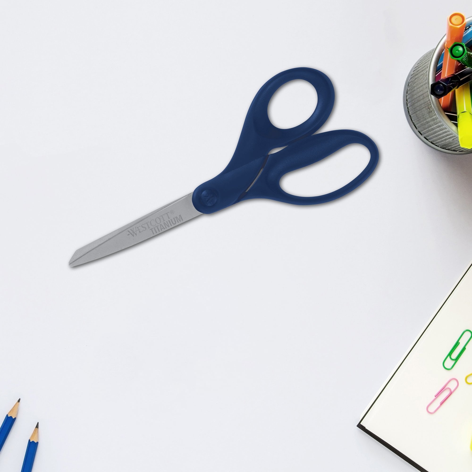 Westcott Titanium Bonded Straight Adult Scissors, 8", Blue