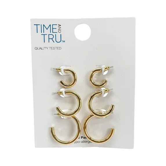 Time and Tru Women’s Gold-Tone Hoop Earring Set – 3-Piece