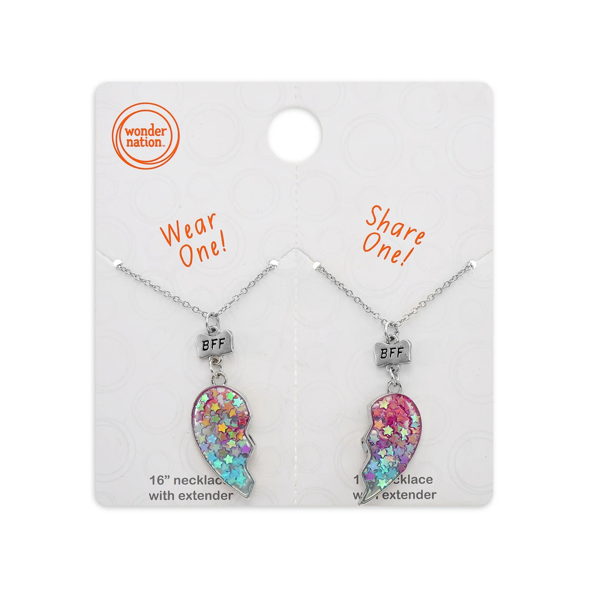 Wonder Nation Girls’ BFF Heart Necklace Set – 2-Piece