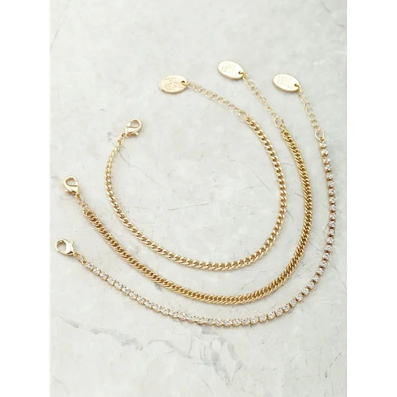 Time and Tru Gold Bracelet Set - 3-Piece Cubic Zirconia (7.5")