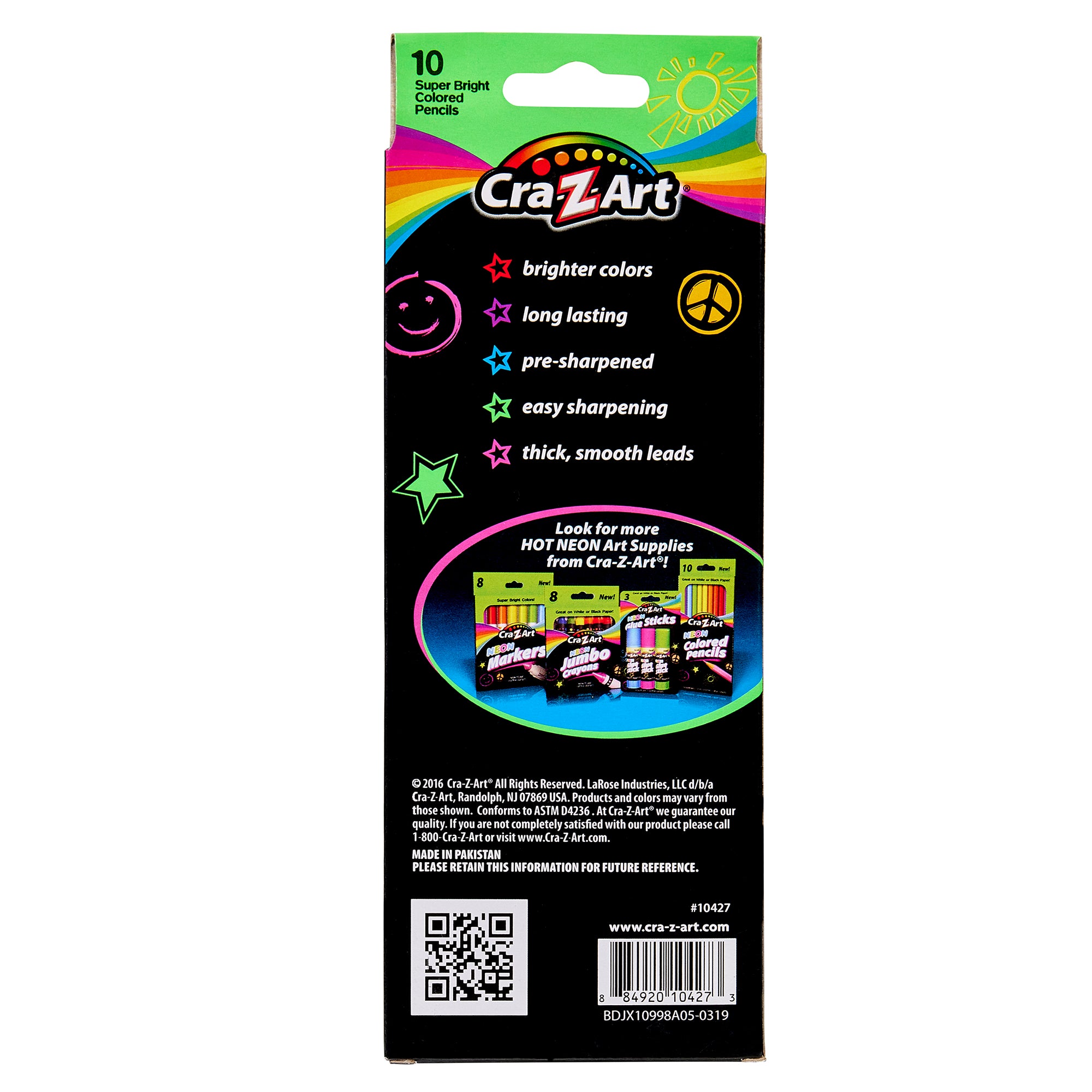 Cra-Z-Art Neon Colored Pencils, Multicolor 10 Count, Beginner Child Ages 4 and up, Back to School