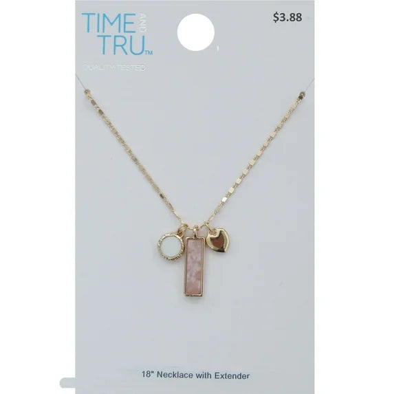 Time and Tru Women’s Triple Pendant Necklace – 18" Extender