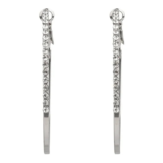 Time and Tru Women's Silver Tone Crystal Hoop Earrings