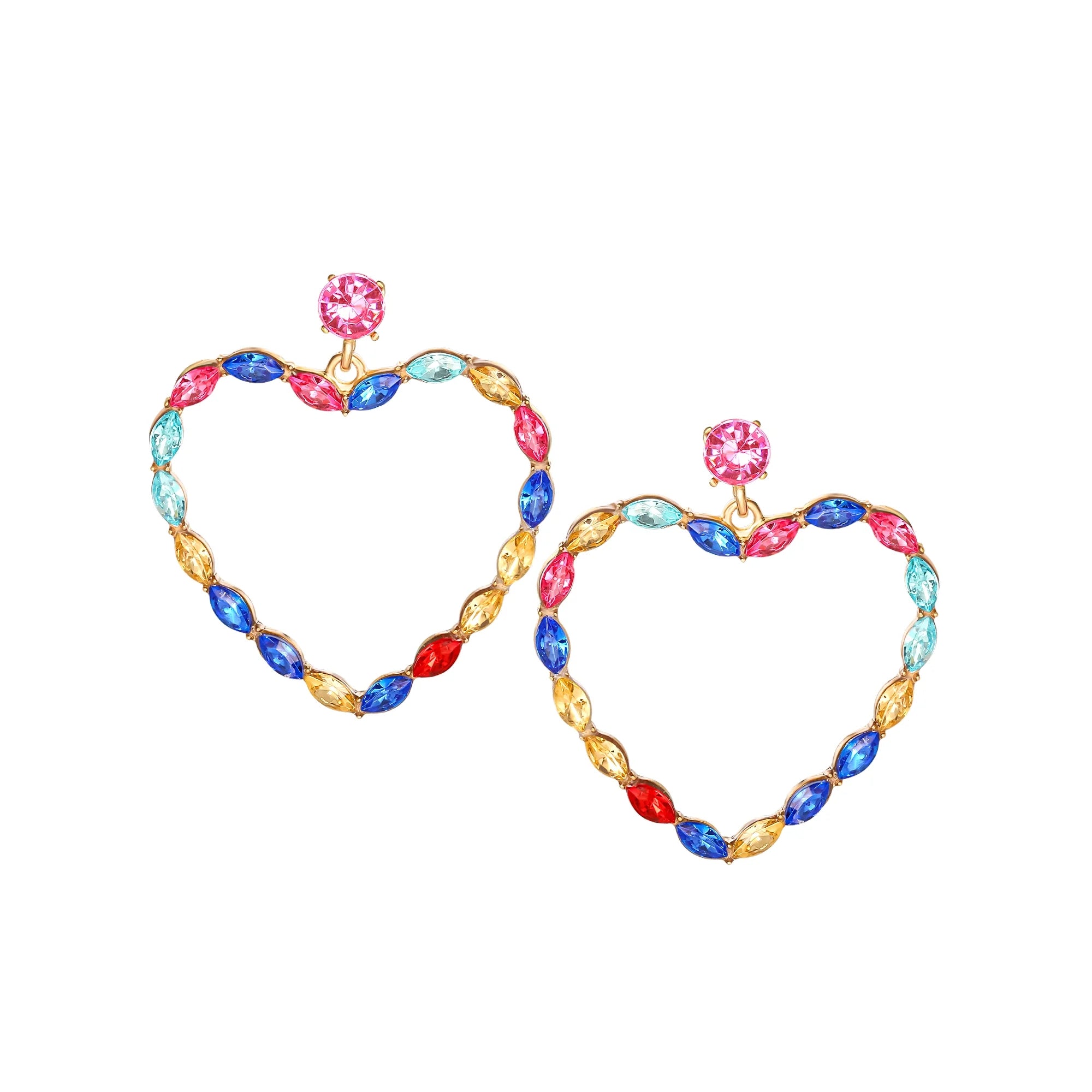 Jessica Simpson Heart Drop Earrings with Multi-Color Stones