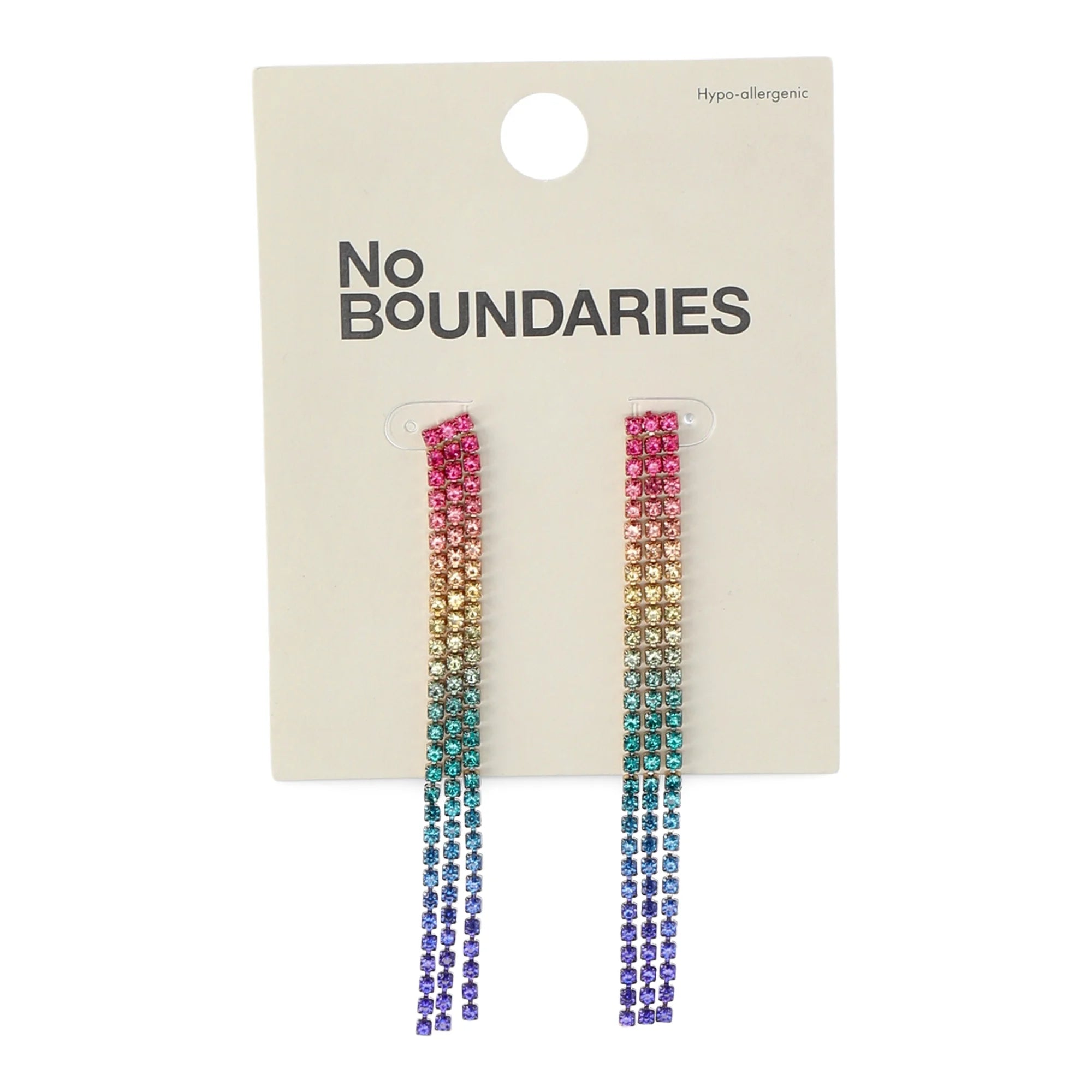 No Boundaries Women’s Rainbow Rhinestone Linear Drop Earrings
