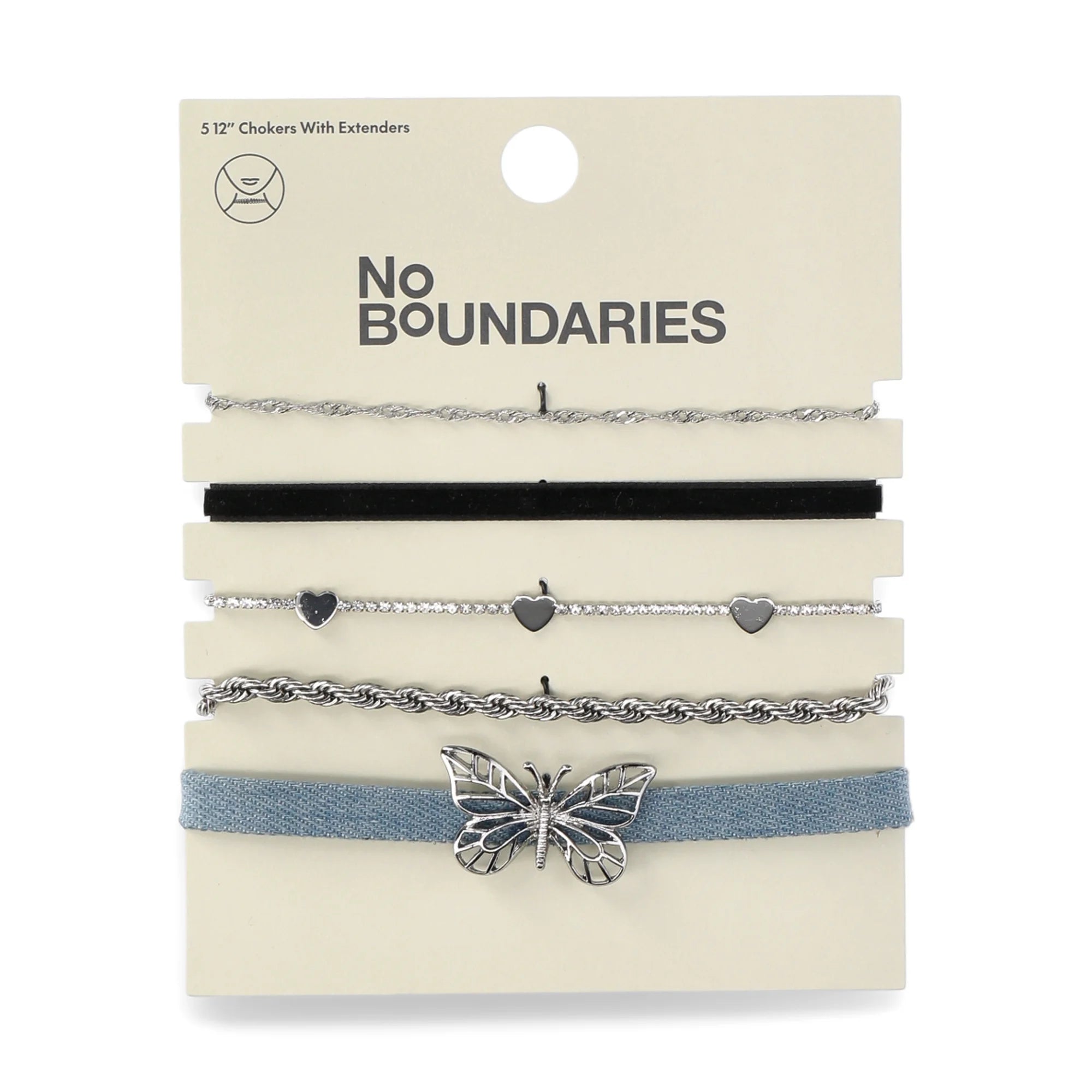 No Boundaries Butterfly & Heart Choker Set – 5-Pack Blue & Black