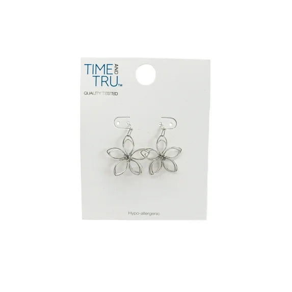 Time & True Women’s 3D Metal Flower Earrings – Fishhook Design