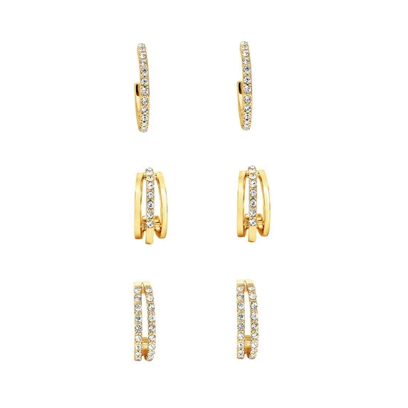 Believe by Brilliance 14kt Gold Flash-Plated CZ Earring Set – 3 Pairs