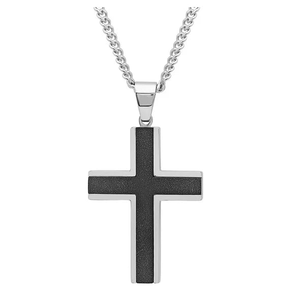 Textured Stainless Steel Cross Necklace for Men – Believe by Brilliance