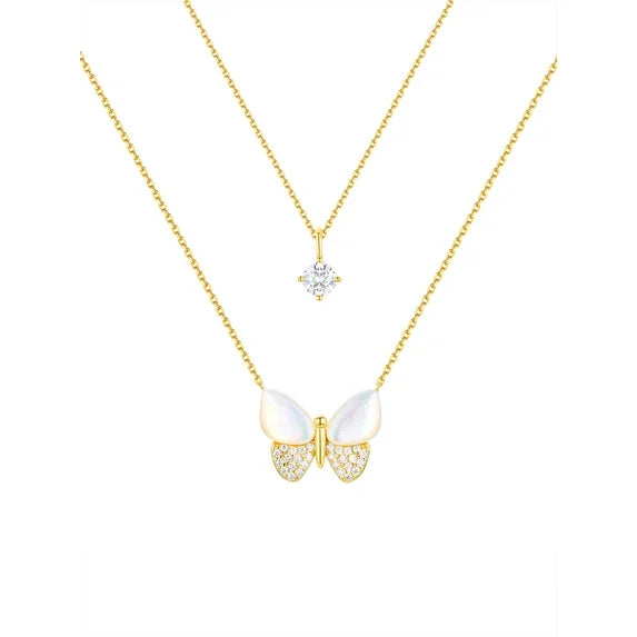 Butterfly Necklace – Mother of Pearl &CZ in 14K Gold Flash | Believe by Brilliance