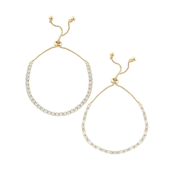 Believe by Brilliance 14kt Gold-Cz- Adjustable Bracelet Set -2-Piece