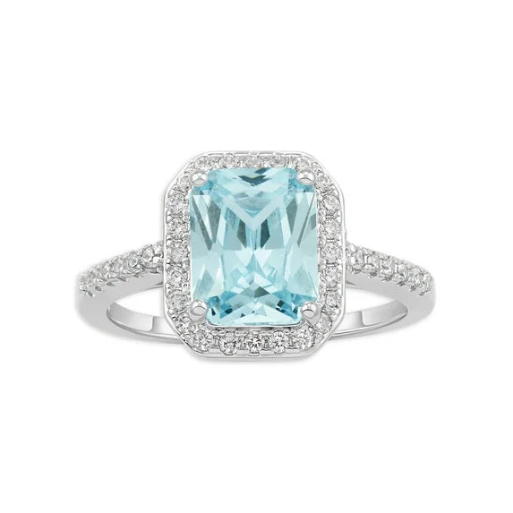 Believe by Brilliance Aquamarine CZ Ring – Silver Plated, Size 7
