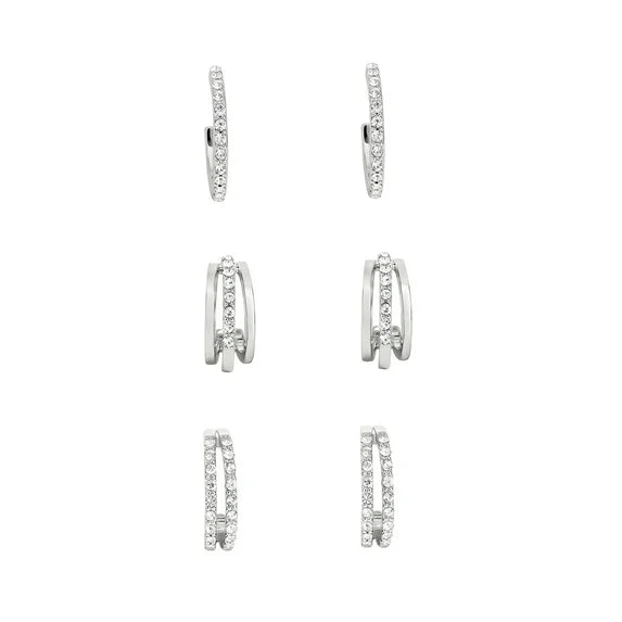 Believe by Brilliance – Women's Silver CZ Stud Earring Set (3 Pairs)