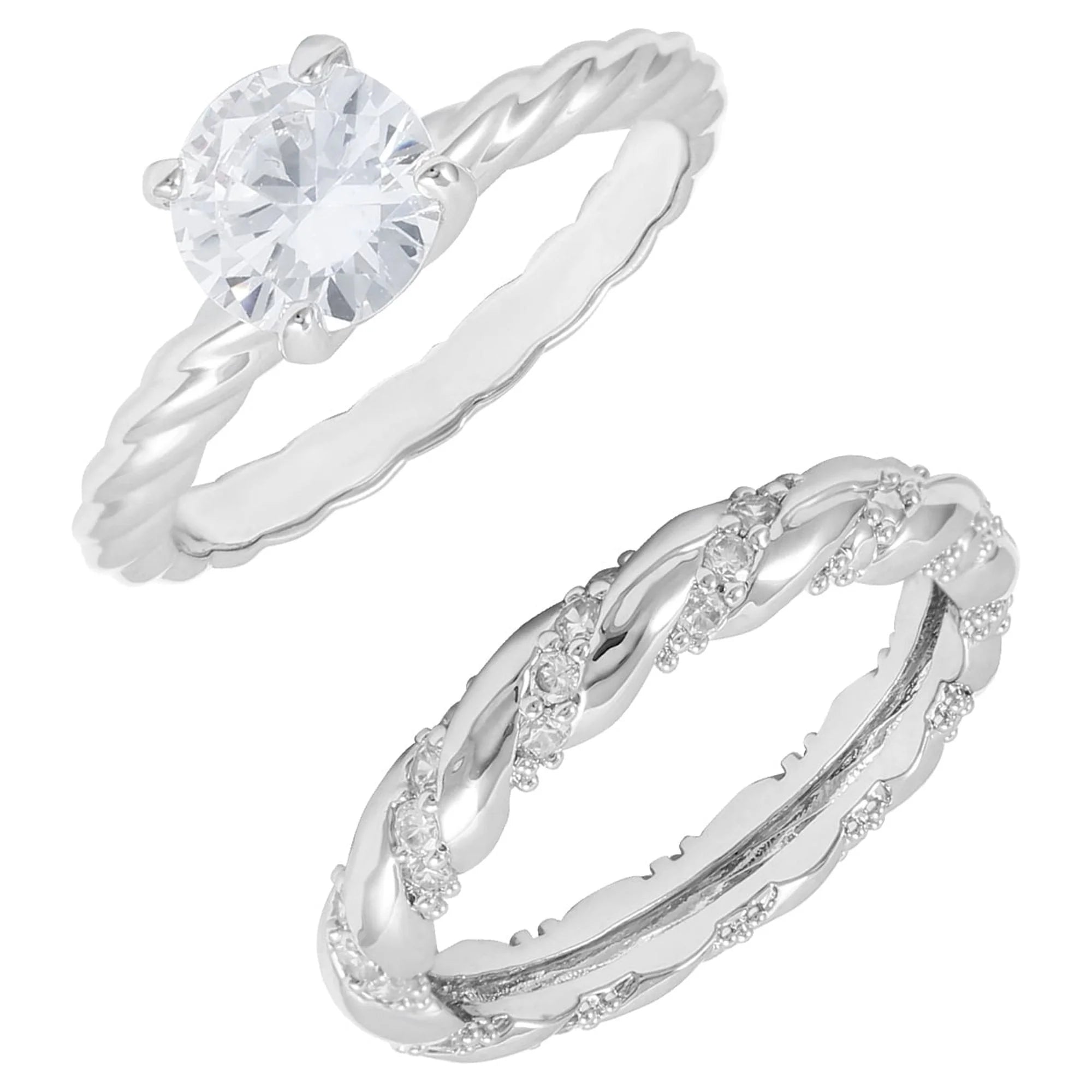 Believe in Brilliance Silver-Plated Bridal Ring Set – AAA CZ, Size 7