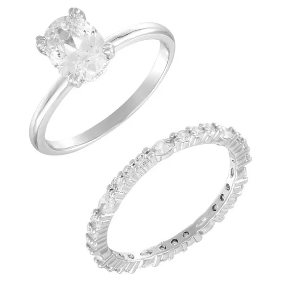 Believe in Brilliance elegant Silver CZ Oval Ring Set for Women – Size 10