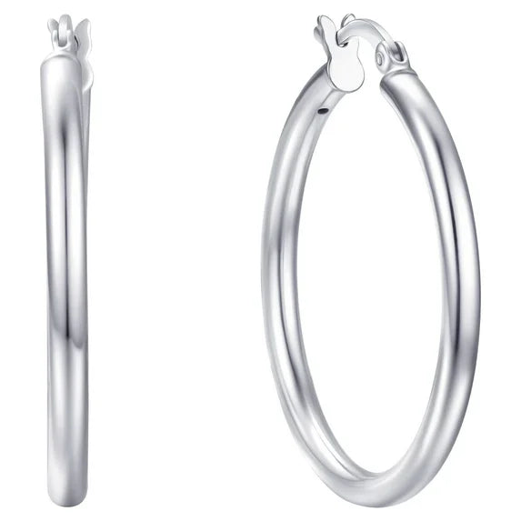 Brilliance Fine Jewelry 30mm Sterling Silver Click-Top Hoop Earrings