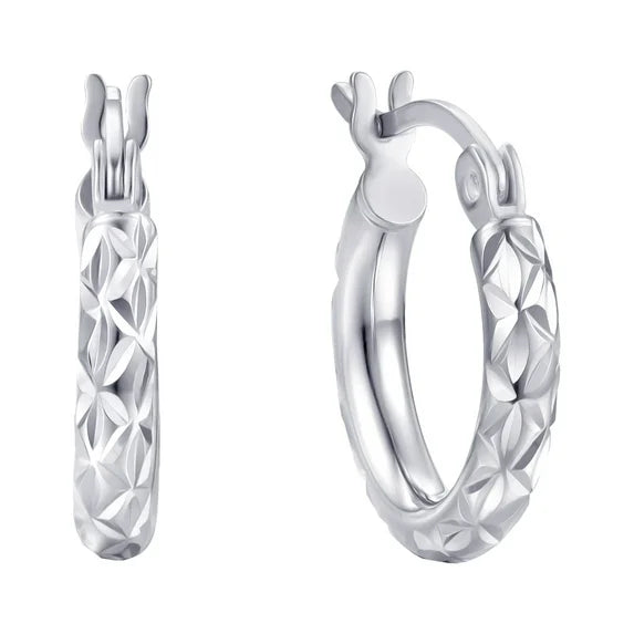 Brilliance 14.5MM Diamond Cut Sterling Silver Hoop Earrings
