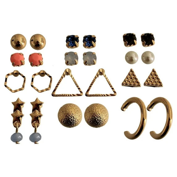 Essentials 12-Pair Gold Tone Motif Earrings Set