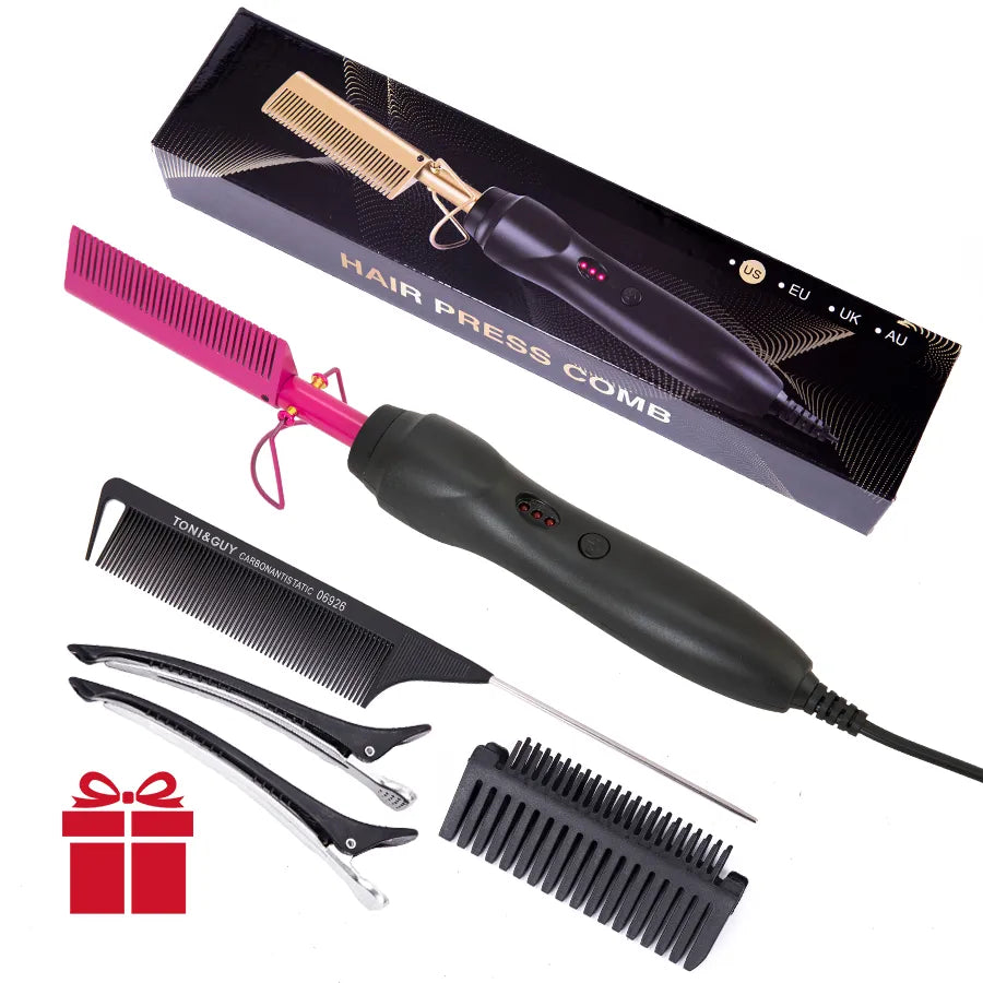 Black Hot Comb: Electric Heating Straightener for Styling
