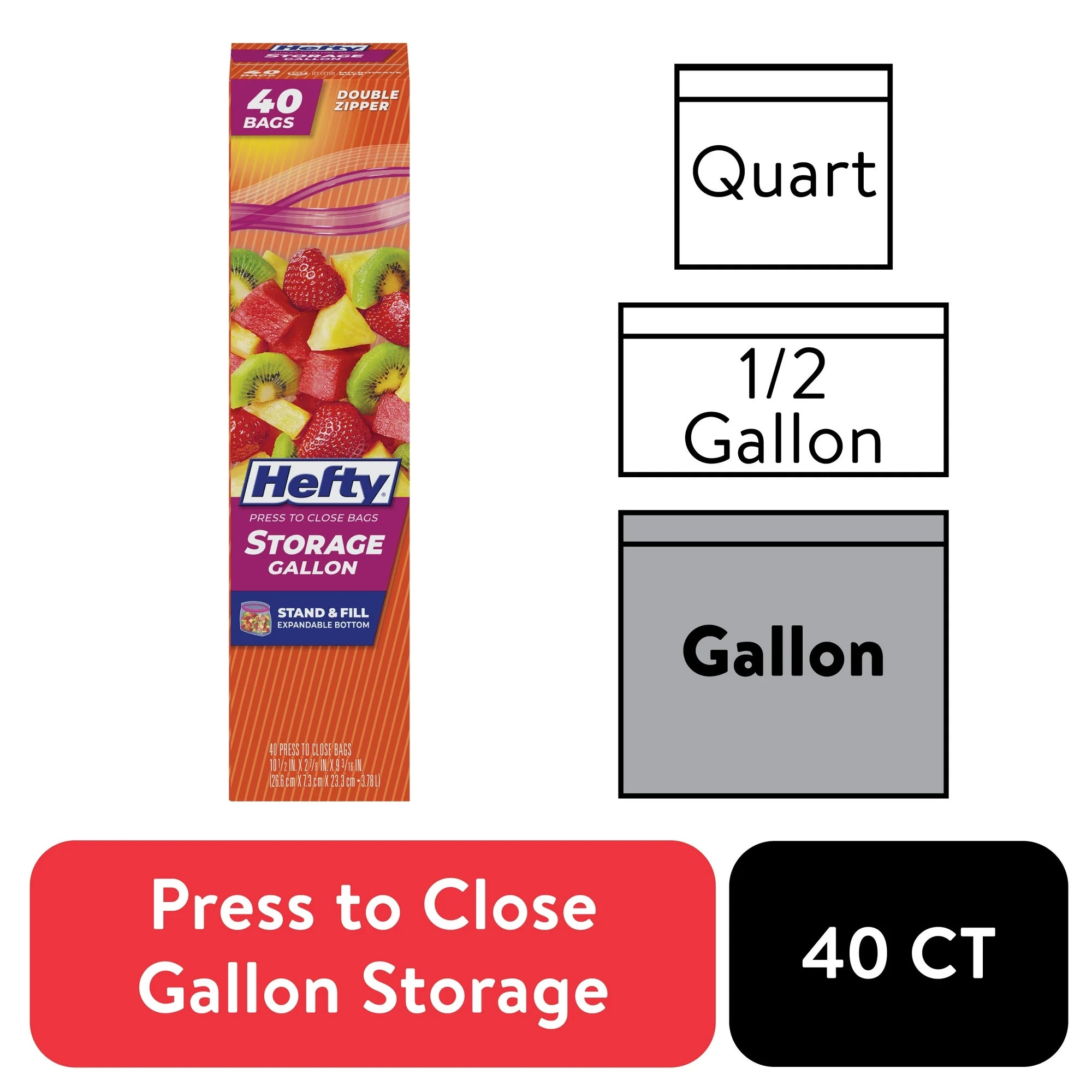 Hefty Press-to-Close Gallon Bags ,40 count