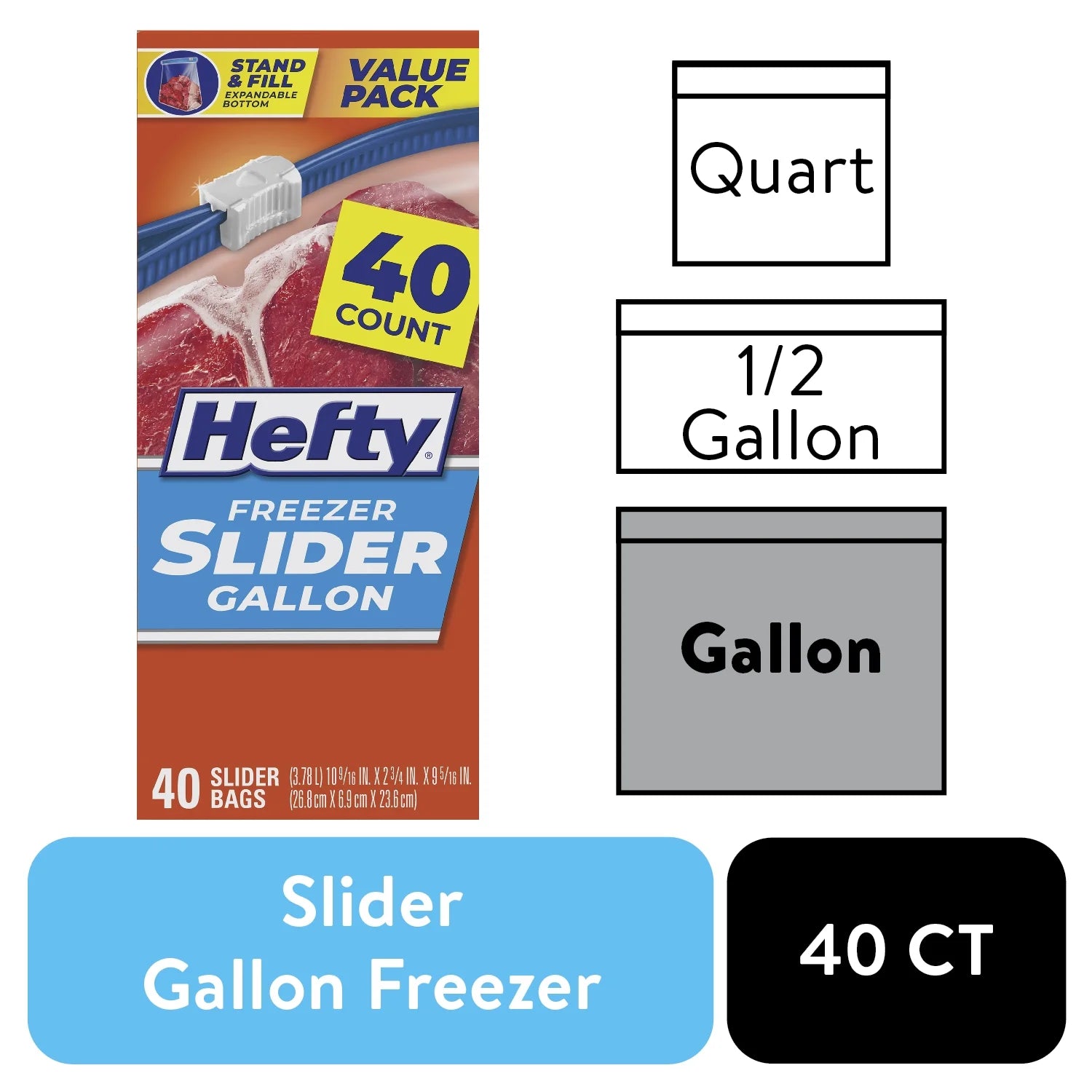 Hefty Slider Freezer Storage Bags, Gallon Size