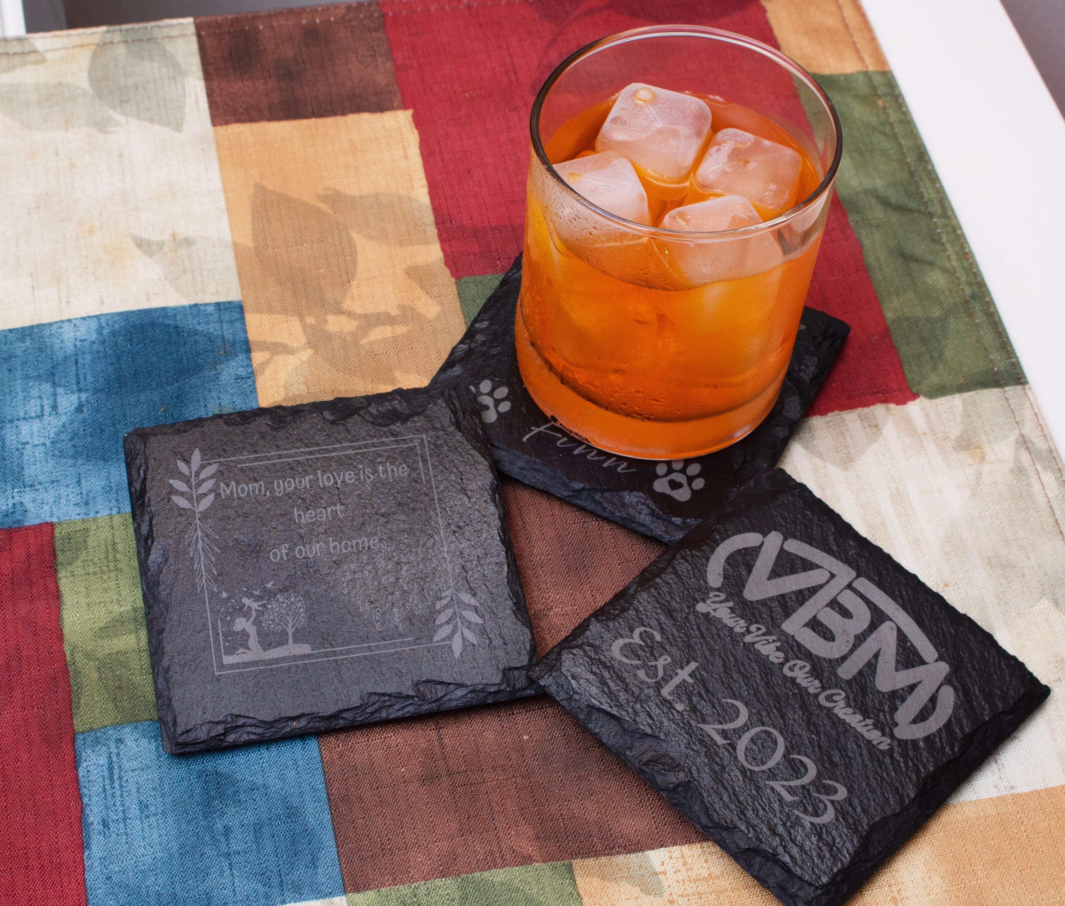 Custom Slate Coasters | Engraved Coasters | Custom Wedding Gift | Personalized Housewarming Gift Set | Monogram Stone Coasters