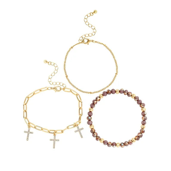 Jessica Simpson Gold Tone Cross Bracelet Set – 3-Piece