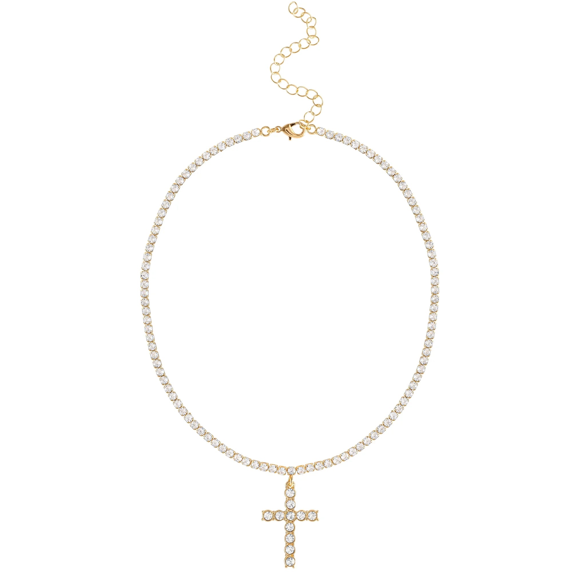 Jessica Simpson Gold Tone CZ Cross Pendant Necklace