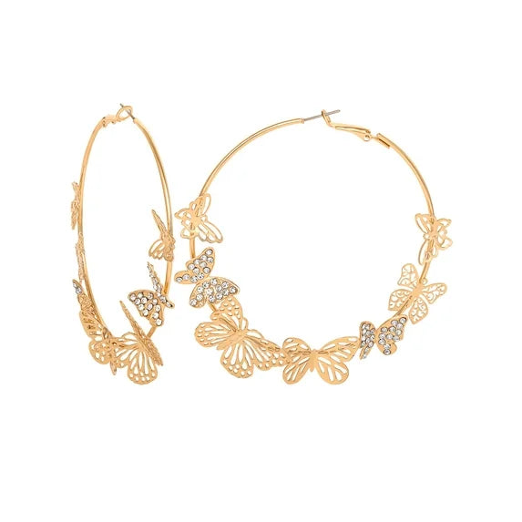 Jessica Simpson Gold Tone Butterfly Hoop Earrings