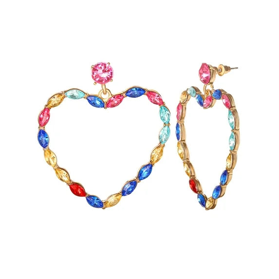 Jessica Simpson Heart Drop Earrings with Multi-Color Stones