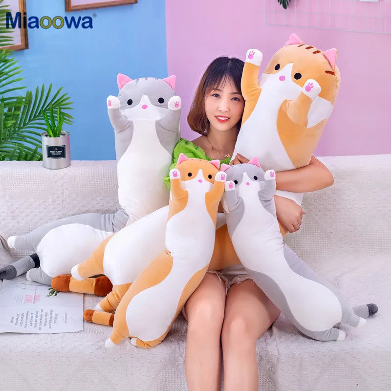 Cute Soft Long Cat Plush Toys Stuffed Pause Office Nap Pillow for Kids Girl