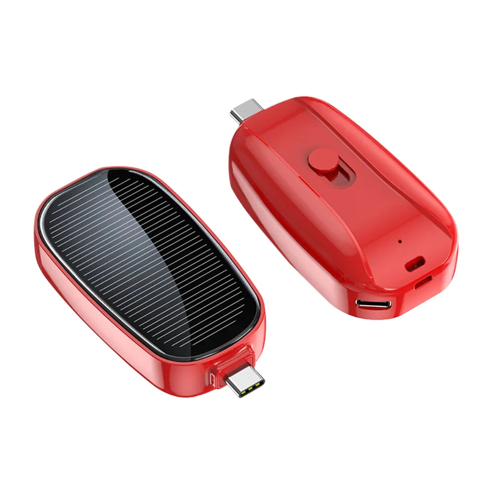 Compact Solar Phone Charger - 1200mAh Portable Power Bank, Mini Keychain, TYPE-C, Emergent Backup