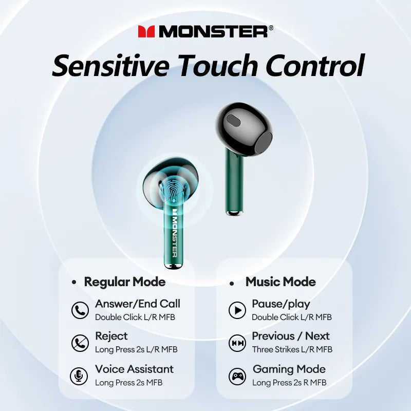 Monster V5.3 Bluetooth XKT16 Earphones: Low Latency Gaming
