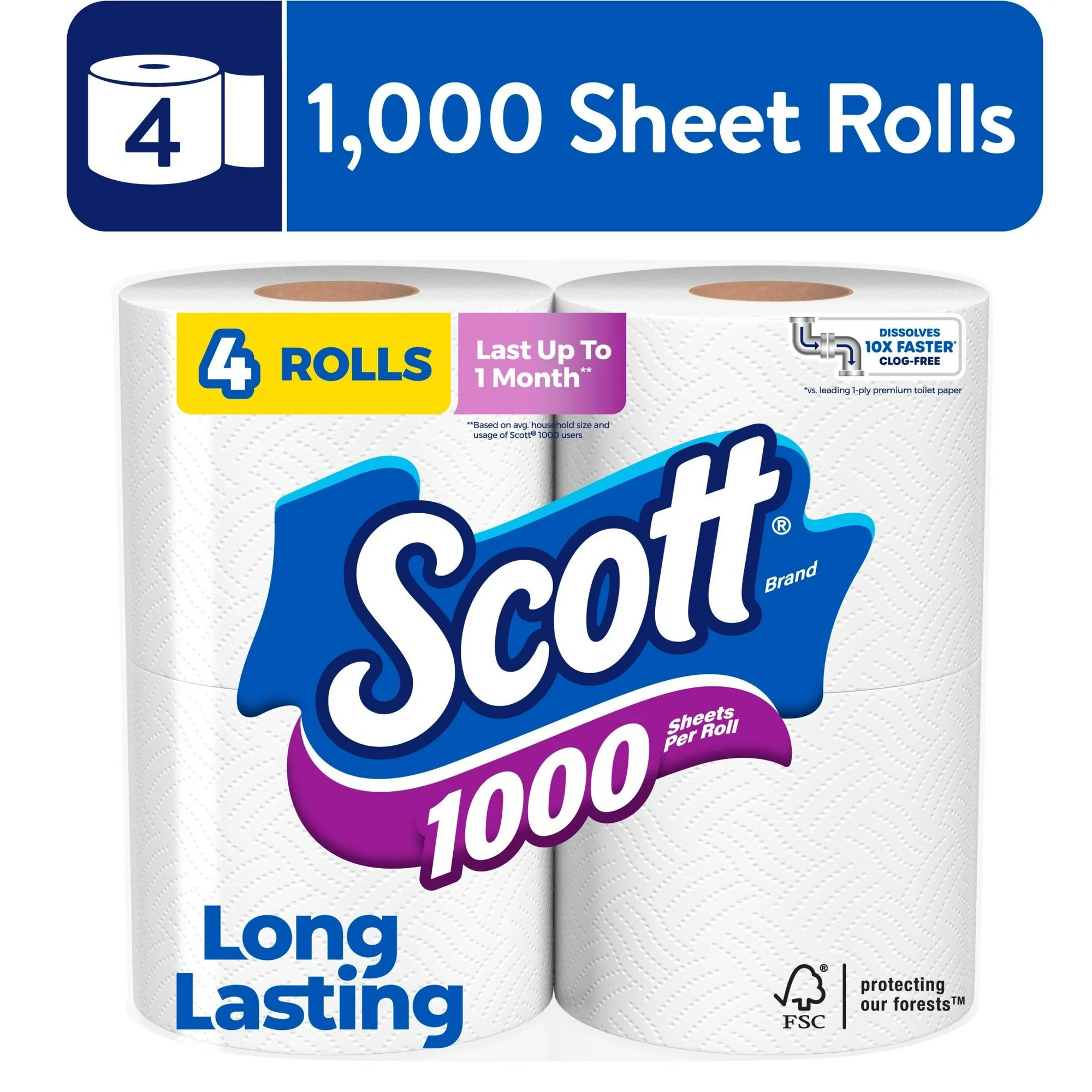 Scott 1000 Toilet Paper, 4 Rolls