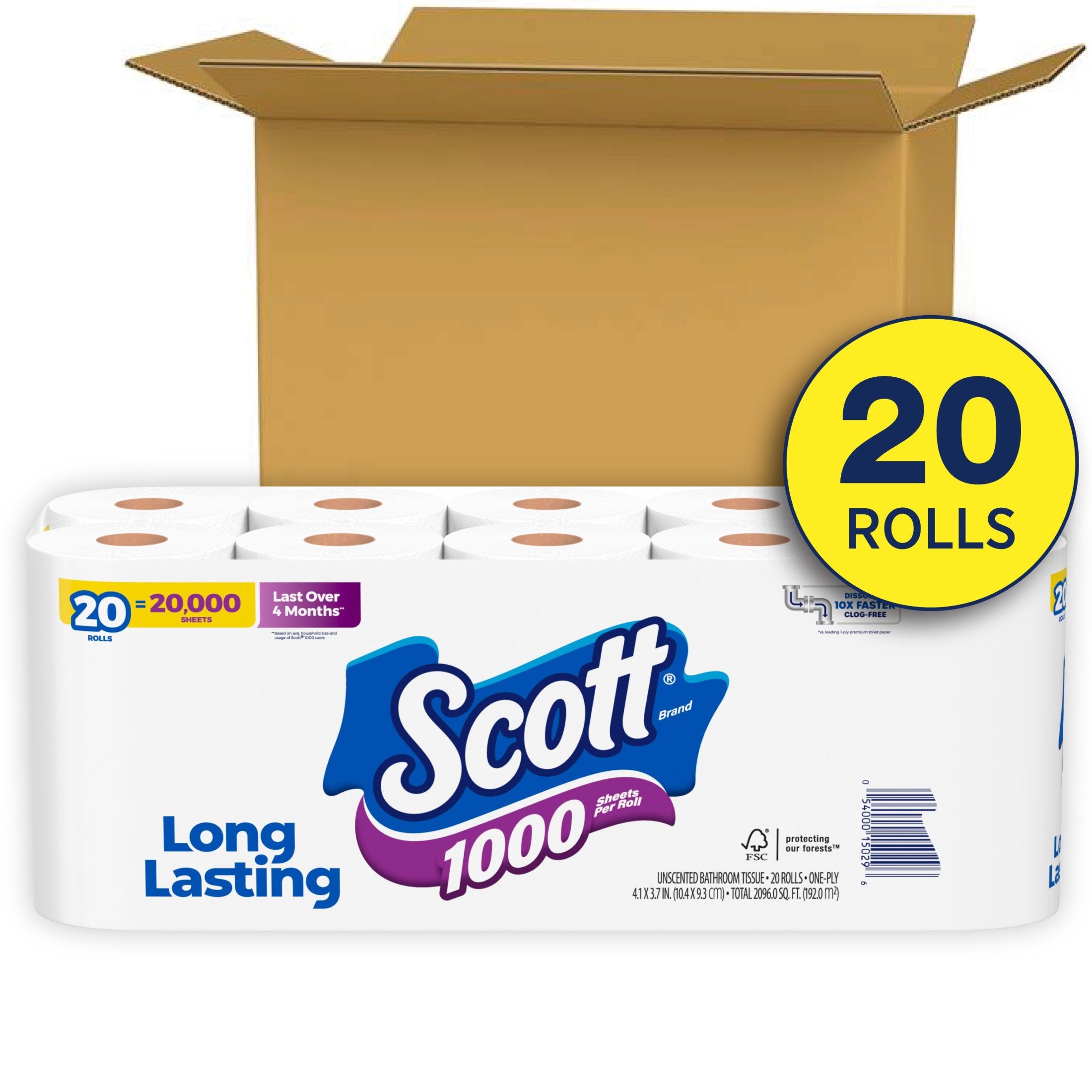Scott Toilet Paper, 20 Rolls, 1,000 Sheets Per Roll