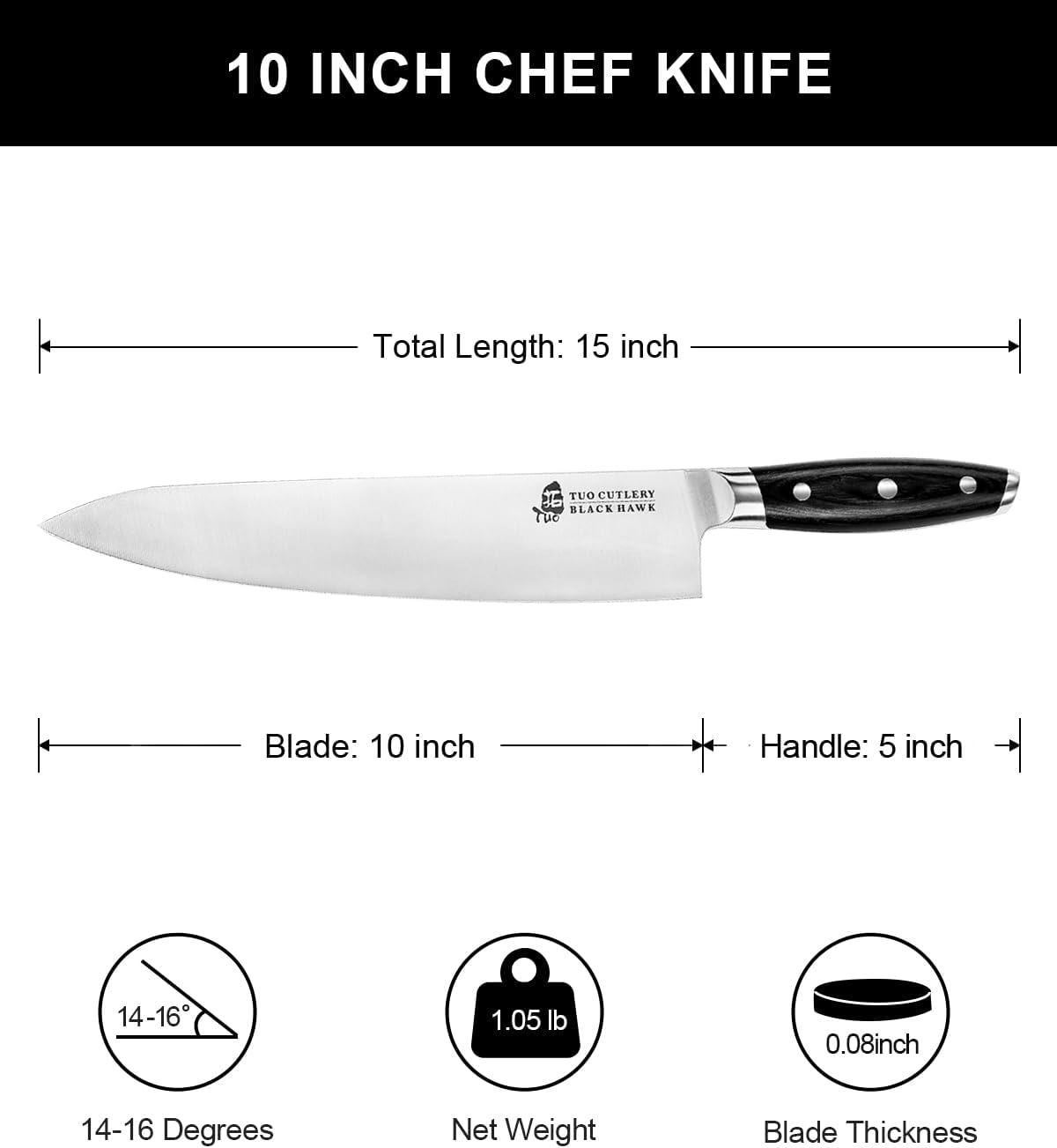 10" Chefs Knife with Gift Box Black HAWK Mak Persona