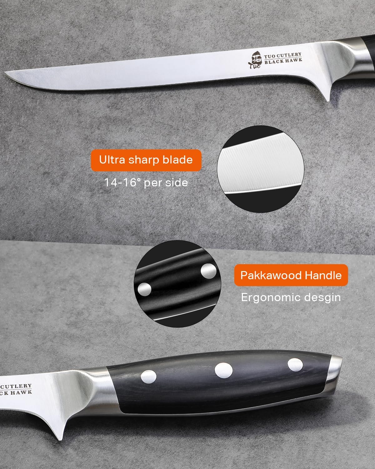 Fillet 7" Fillet Flexible Boning Kitchen Knives BLACK HAWK Mak Persona