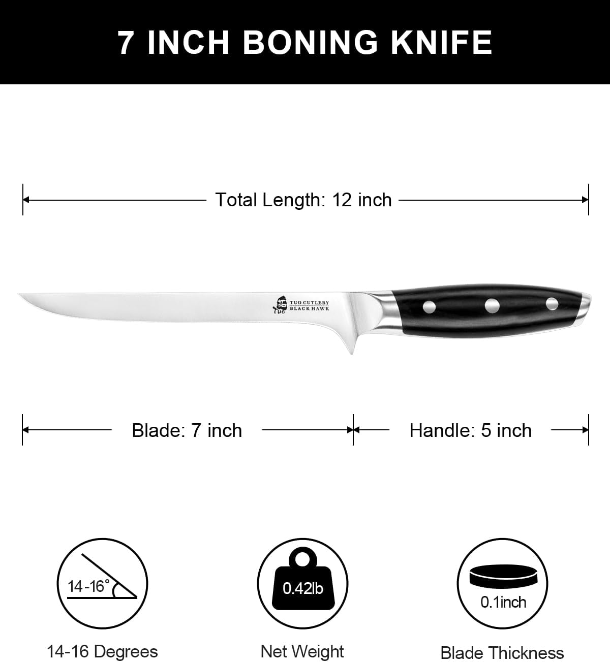 Fillet 7" Fillet Flexible Boning Kitchen Knives BLACK HAWK Mak Persona