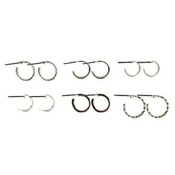 Time and Tru Silver Mini Hoop Earrings Set – 6 Pack (10mm-12mm)