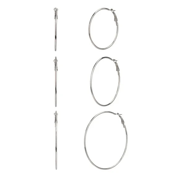 Time and Tru Women’s 3-Pair Silver Tone Hoop Earring Set