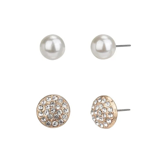 Time and Tru Women’s Pearl & Crystal Earring Set – 2 Pairs