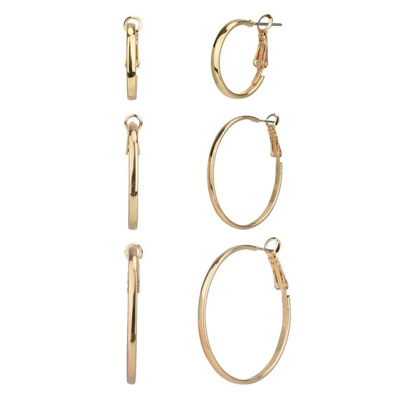 Time and Tru Women’s Gold Tone Hoop Earrings Set – 3 Pairs