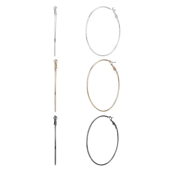 Time and Tru Women’s 3-Pair Metal Hoop Earring Set