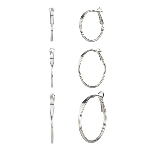 Time and Tru Women’s Silver Tone Hoop Earrings – 3 Pair