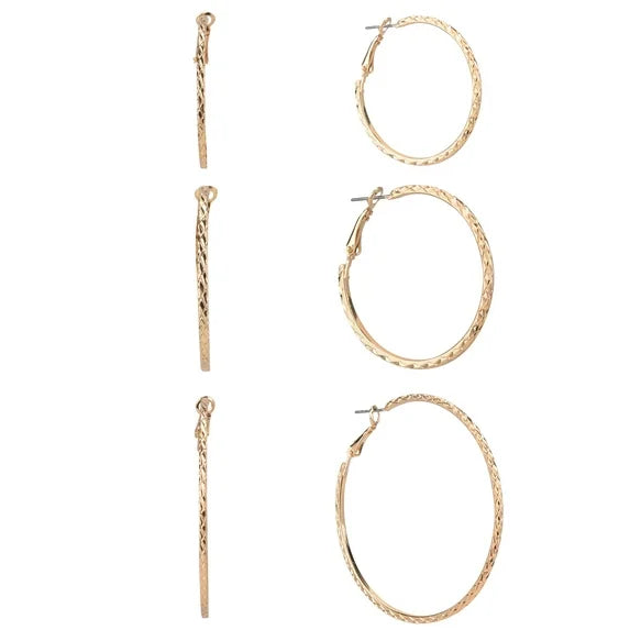 Time and Tru Women’s 3-Pair Gold Tone Hoop Earring Set