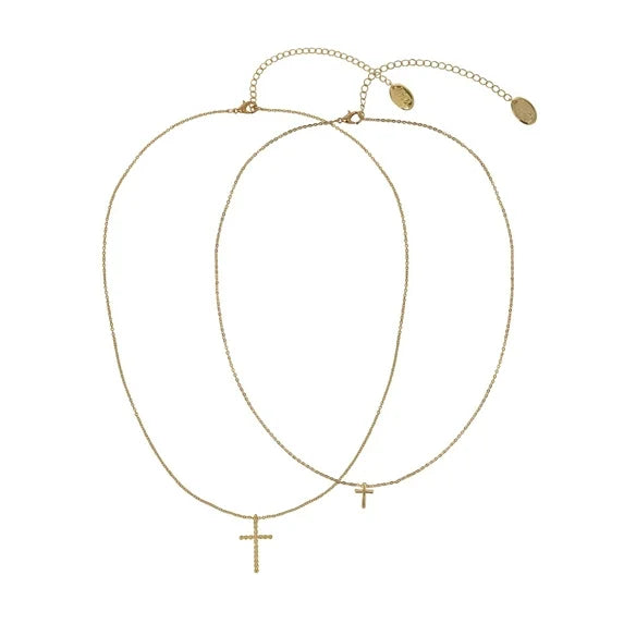 Time and Tru Women’s Gold Tone Cross Pendant Necklace – 2 Row