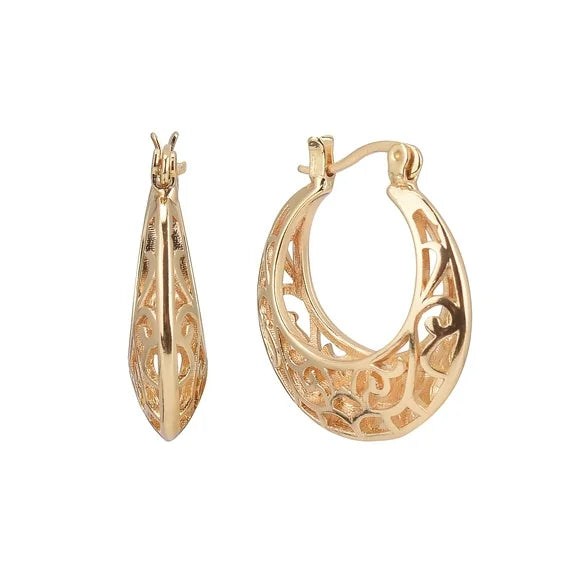 Time and Tru Women’s Gold Tone Filigree Hoop Earrings