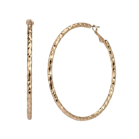Time and Tru Women’s Gold Tone Textured Hoop Earrings